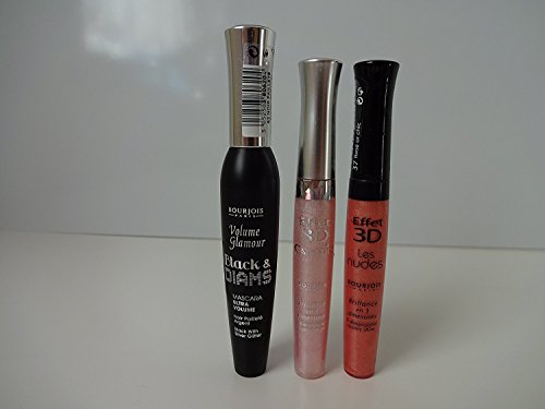 3 productos de maquillaje Bourjois ~ 2 x Bourjois Effet 3D Lip Gloss – Sombra 37 rosa o chic + 29 rosa brillante + burjosis VOLUME GLAMOUR NEGRO & GLAMS MasCARA ULTRA VOLUME ~