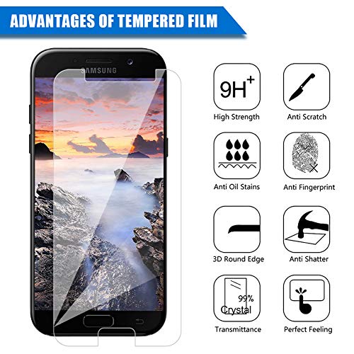 [3 Unidades] Amonke Protector de Pantalla para Samsung Galaxy A5 2017 Cristal Templado, 9H Dureza Alta Definicion [Sin Cobertura Toda Pantalla] Vidrio Templado Screen Protector para Samsung A5 2017