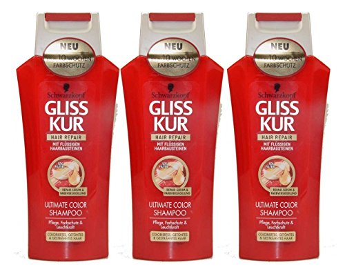 3 x Gliss Kur Hair Repair Ultimate Champú, Coloreados getöntes gesträhntes pelo – 250 ml