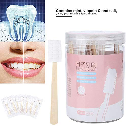 30 Unids Mini Cepillo de dientes desechable No se necesita pasta de dientes Cuidado oral suave y portátil para niños, Envejecido, Maternidad, Viaje(Limón)