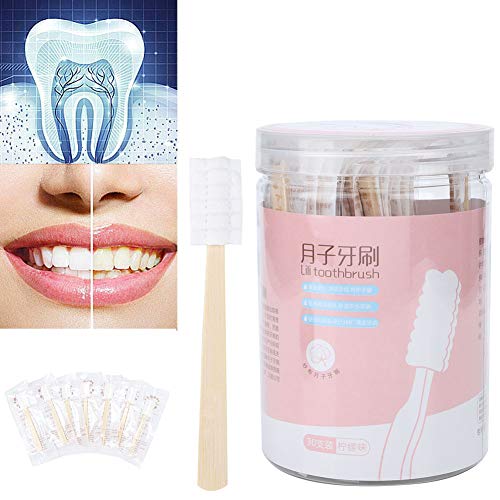 30 Unids Mini Cepillo de dientes desechable No se necesita pasta de dientes Cuidado oral suave y portátil para niños, Envejecido, Maternidad, Viaje(Limón)