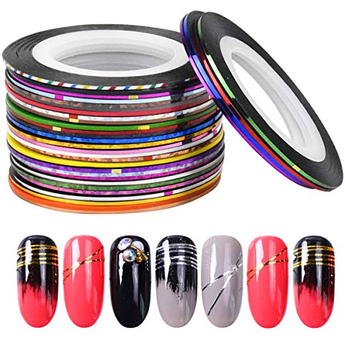 32 Colores Mezclados Rollos Línea de Cinta de Rayas de Uñas, Uñas Arte Rayas Adhesivas, Nail Art Striping Tape Line, Clavo Arte Cinta Decoración Pegatinas para Diseño Arte de Uñas
