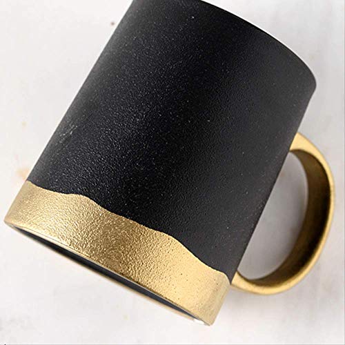 340ml Vintage Oro Chapado Mango Taza Mate Negro Cerámica Taza Creativa Árbol Hoja Patrón Taza De Café Taza Taza De Leche Taza Nueva 340ml (11.5oz) B