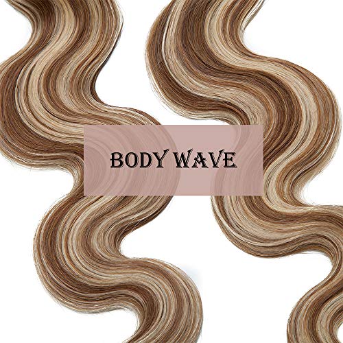 35cm（2g*20pcs） Extensiones de Pelo Natural Adhesivas Rizado #Marrón Dorado/Blanqueador Rubio Cabello Humano Tape on Hair Extension Ondulado