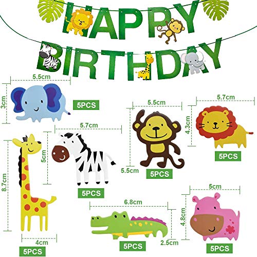36 Piezas Cupcake Toppers Lindo Selva Temática Animales En Forma de Pastel Toppers,Animales Decoraciones Torta para Niños Ducha de Bebé Fiesta de Cumpleaños,Contiene 1 Happy Birthday Banner (a-36)