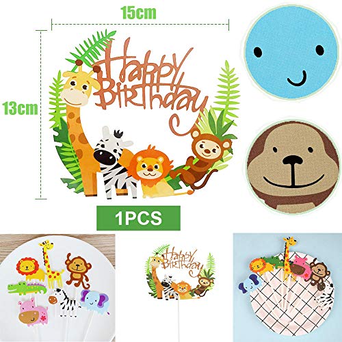 36 Piezas Cupcake Toppers Lindo Selva Temática Animales En Forma de Pastel Toppers,Animales Decoraciones Torta para Niños Ducha de Bebé Fiesta de Cumpleaños,Contiene 1 Happy Birthday Banner (a-36)