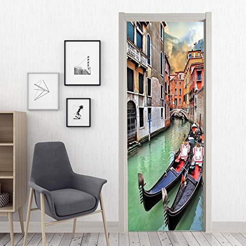 3D Puerta Mural, Venecia Pvc Door Mural Sticker Autoadhesivo para Dormitorio Sala Cocina Extraíble Door Wallpaper Poster Diy Decoración