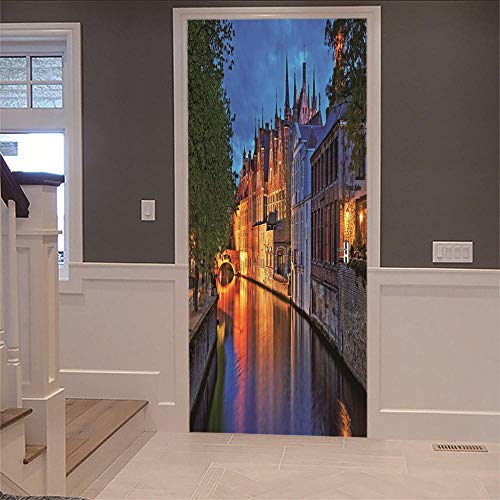 3D Puerta Mural, Venecia Pvc Door Mural Sticker Autoadhesivo para Dormitorio Sala Cocina Extraíble Door Wallpaper Poster Diy Decoración 77X200cm