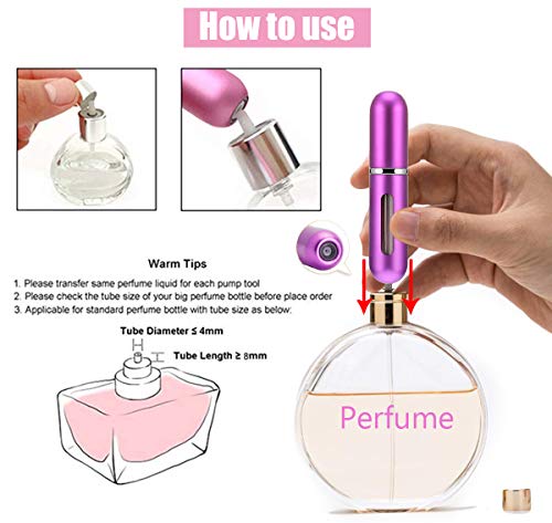 4 atomizadores de perfume recargables de 5 ml, atomizadores de perfume de viaje, perfecto para equipaje de bolsillo (negro, plata, rosa, amarillo)