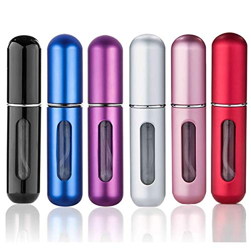 4 atomizadores de perfume recargables de 5 ml, atomizadores de perfume de viaje, perfecto para equipaje de bolsillo (negro, plata, rosa, amarillo)