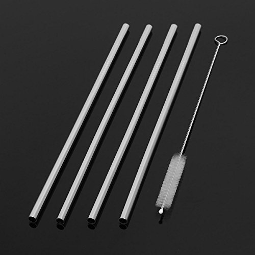 4 pajitas de acero inoxidable con cepillo de limpieza para fiestas, vajilla, forma recta, herramientas y herramientas de mano para mejorar el hogar, 4 pajitas rectas + 1 cepillo de limpieza