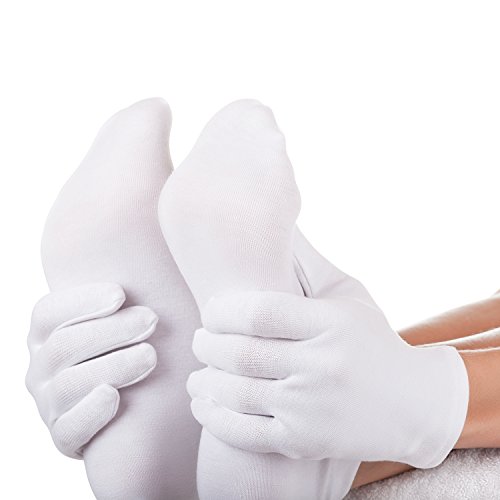 4 Pares de Guantes de Algodón Guantes Hidratantes Guantes de Spa de Mano de Cosmético para Mujeres y Chicas, Blanco (S)