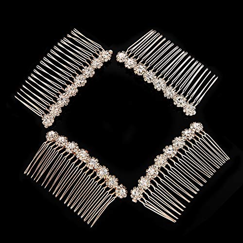 4 Piezas de Peineta Lateral de Pelo de Flor de Aleación Diamantes de Imitación Clips de Pelo de Joyería de Novida de Boda para Mujeres, Dorado Rosado