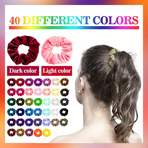 40 Colores Scrunchie, Goma de Pelo Lazo para scrunchies terciopelo de Velvet Elástico Hair Scrunchies, Stretchy Multicolor, Scrunchies Velvet Elástico Bandas Para Mujeres Niñas Accesorios JAANY