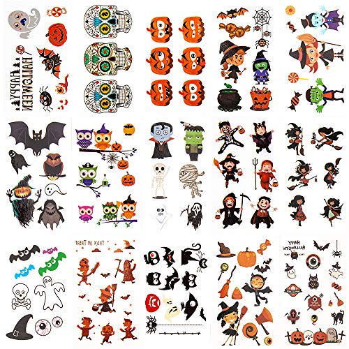 # 400 Tatuajes temporales de Halloween para niños, Pegatinas no tóxicas para Maquillaje de Halloween, Fiesta de Cosplay, calcomanías faciales, Recuerdos de Halloween para niños y niñas