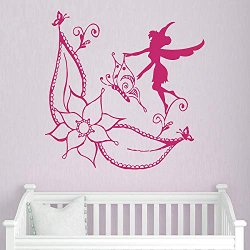 43 * 43 cm Fairy Flying Flor Mariposa vinilo etiqueta de la pared Home Art Room Decor nursery room Cute decor Gift impermeable de etiqueta de la pared
