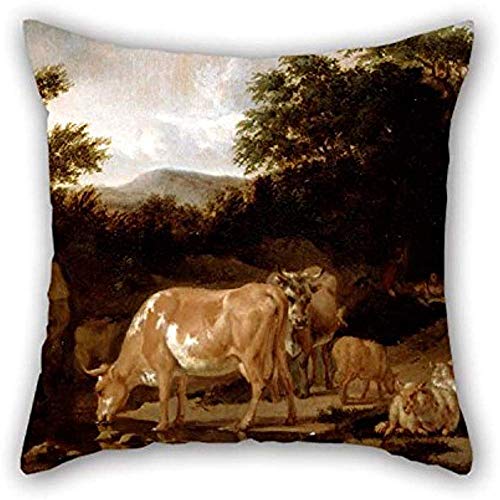 45X45Cm Pittura ad olio Van De Velde,Adriaen-Le mucche pecore in un cuscino in legno sono adatte per San Valentino Bar Figlio Compleanno Salotto Ragazze