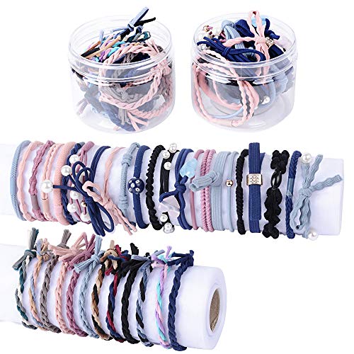 48pcs Gomas Pelo Elásticos Coleteros Tela de Colores para Cabello Niña Mujer