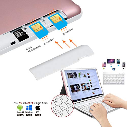 4G Tablets 10.1 Pulgadas, Android 9.0 Tablet PC con 4GB RAM+ 64GB ROM, Quad-Core 8MP 2 in 1 Tablet con Teclado, 8000mAh Moviles Buenos o Tablets Puede Llamar Apoyo Dual SIM WiFi/Bluetooth/OTG (Rosa)