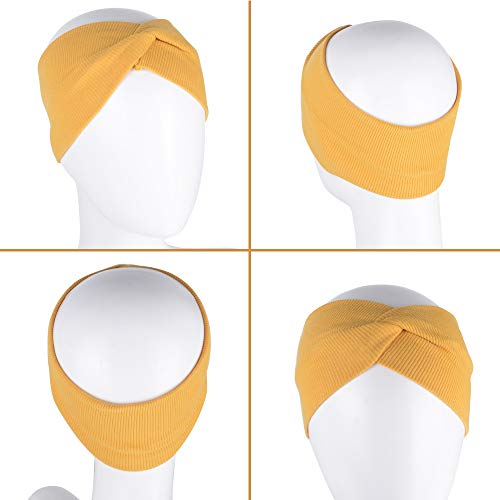 4pcs Banda de Pelo Mujer Venda de Pelo Elástica Turbantes Mujer 4 Colores Variados Cinta para Pelo de Cabeza de Algodón Diademas de Mujer de Nudo (4pcs, Rojo+amarillo+beige+azul marino)