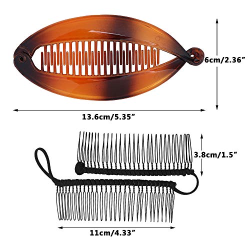 4PCS Pinzas de pelo de plátano elásticas para mujeres Pinzas de pelo de plátano largo de plástico Clip de peine de plátano para cabello de damas y niñas