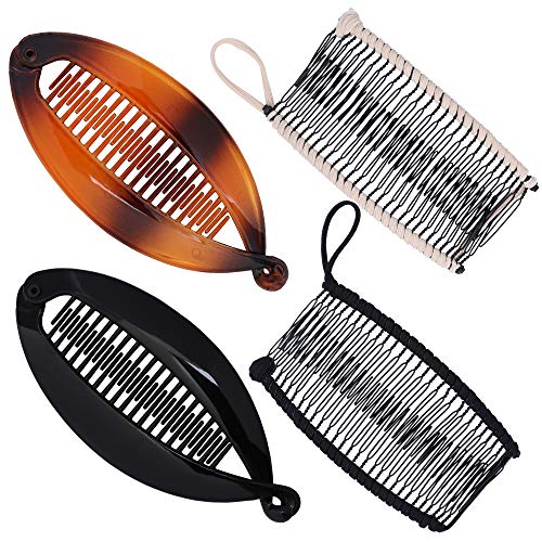 4PCS Pinzas de pelo de plátano elásticas para mujeres Pinzas de pelo de plátano largo de plástico Clip de peine de plátano para cabello de damas y niñas