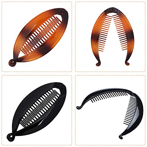 4PCS Pinzas de pelo de plátano elásticas para mujeres Pinzas de pelo de plátano largo de plástico Clip de peine de plátano para cabello de damas y niñas