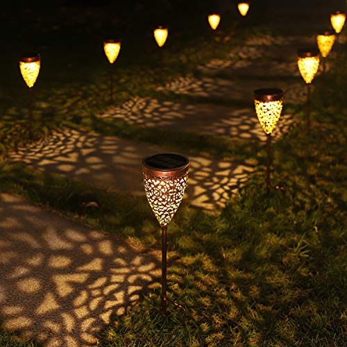 4x Lámpara Solar para Jardín, Luces Solares Impermeables Iluminación de Exterior, IP44, Lámpara Solar Decorativa para Jardín Camino Césped Patio Camping