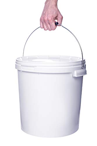 5 cubos de 20 litros con tapa, color blanco, apilables, para leche, miel, cubo de plástico con liberación alimentaria, contenedor apto para alimentos, cubo vacío para harina, cubo de agua, 5 unidades