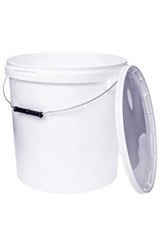 5 cubos de 20 litros con tapa, color blanco, apilables, para leche, miel, cubo de plástico con liberación alimentaria, contenedor apto para alimentos, cubo vacío para harina, cubo de agua, 5 unidades