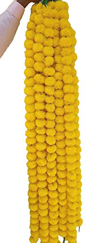 5 guirnaldas de flores amarillas artificiales de 5 pies de largo, para fiestas, bodas indias, decoración de tema indio, decoración del hogar, utilería de fotos, Diwali, festival indio