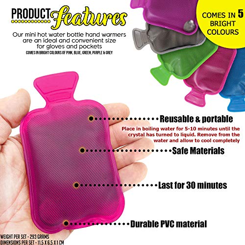 5 Mini Botellas de Agua Caliente, Calentadores de Manos - Reutilizable y Portátil - Clic para Calor Instantáneo En Cualquier Momento, En Cualquier Sitio| Guantes Bolsillo| Viajes Camping Senderismo.