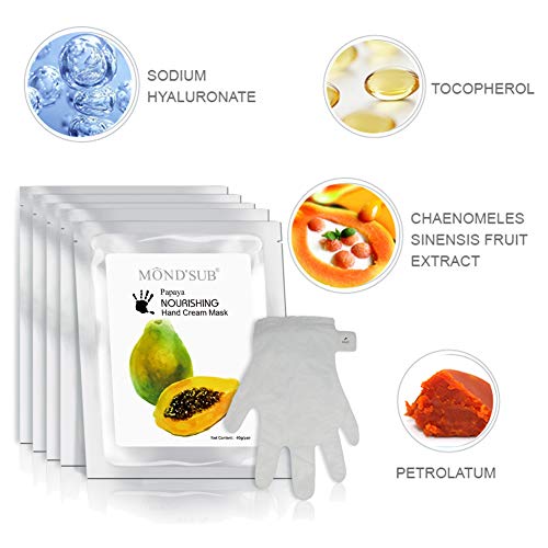 5 par de valores hidratación guantes - Máscaras natural y original de la papaya hidratante de la mano Para Manos Secas - Profundamente Brigthening Hidratante y guantes suavizar las pieles secas