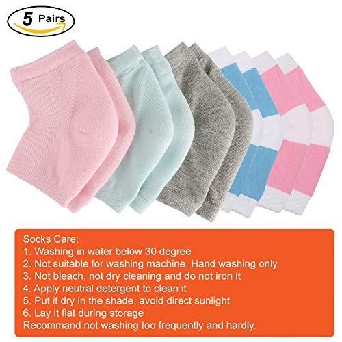 5 Pares calcetines hidratantes, calcetines de gel para el talón, calcetines abiertos para aliviar el dolor del talón, cómodos y suaves, con ventilación, para el cuidado de la piel seca y agrietada