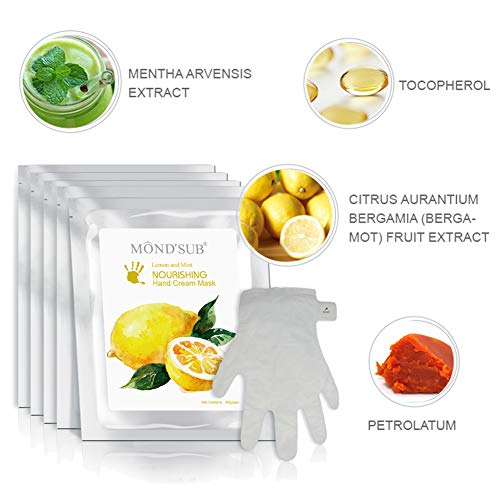5 pares de guantes hidratantes Máscaras naturales y orgánicos hidratante para pieles secas a mano | Tratamiento de spa colágeno con Vitamina C | Guantes hidratantes profesionales para dar brillo