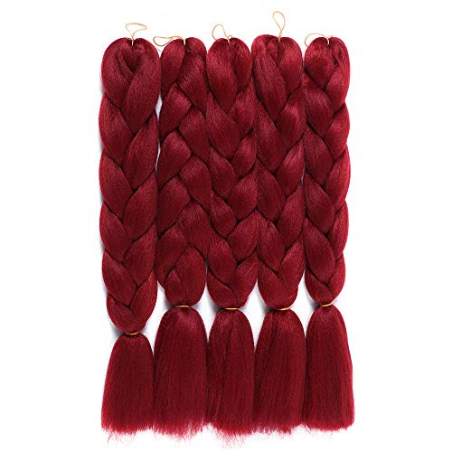5 piezas de extensiones de cabello trenzado Jumbo rojo vino 24 pulgadas Moda Xpression Kanekalon cabello trenzado sintético