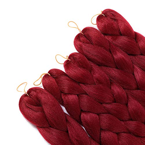 5 piezas de extensiones de cabello trenzado Jumbo rojo vino 24 pulgadas Moda Xpression Kanekalon cabello trenzado sintético