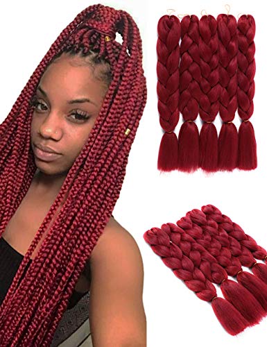 5 piezas de extensiones de cabello trenzado Jumbo rojo vino 24 pulgadas Moda Xpression Kanekalon cabello trenzado sintético