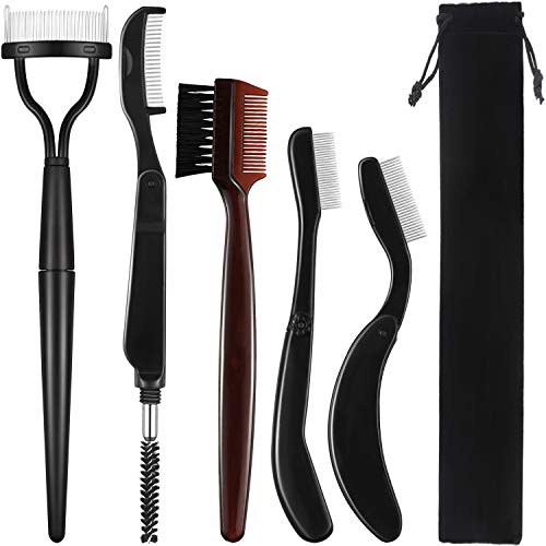 5 Piezas Peine de Cejas Plegable Cepillo de Aseo de Acero Inoxidable y Separador de Pestañas Aplicador de Rimel con Bolsa de Almacenamiento para Suministros de Maquillaje