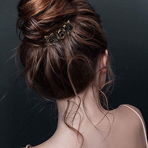 5 pinzas para el cabello francesas vintage, pinzas para el cabello rosas, pinzas para el cabello de bronce metálico, accesorios para mujeres, para mujeres, regalo de San Valentín para niñas (bronce)