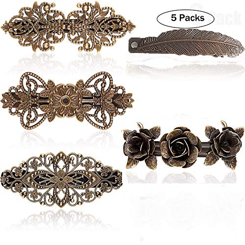 5 pinzas para el cabello francesas vintage, pinzas para el cabello rosas, pinzas para el cabello de bronce metálico, accesorios para mujeres, para mujeres, regalo de San Valentín para niñas (bronce)