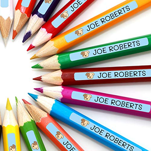 50 Etiquetas Adhesivas Minis Personalizadas para marcar objetos, lápices, bolis, etc. Medida 4,2 x 0,5 cm. Color Azul Oscuro