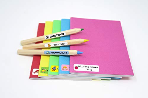 50 Etiquetas Adhesivas Personalizadas, de 6 x 2 cms, para marcar objetos, libros, fiambreras, etc. Color Rosa Basico