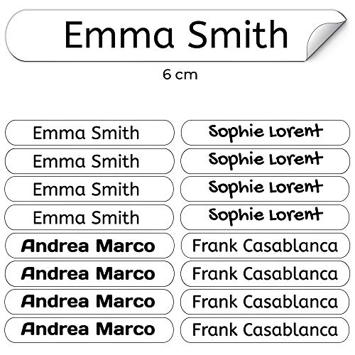 50 Etiquetas Adhesivas Personalizadas para marcar objetos, libros, fiambreras, etc. Medida 6 x 1 cm. Color Blanco
