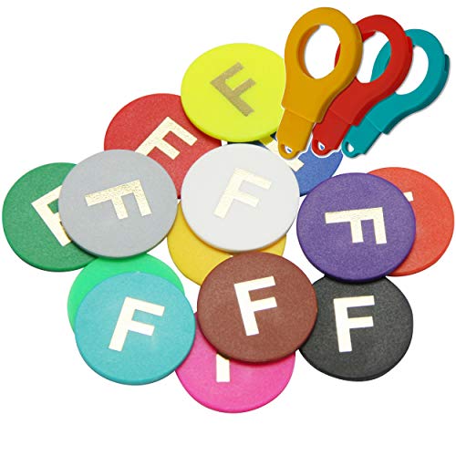 50 fichas amarillas/F – Todas las letras y números y mucho más en 14 colores diferentes – Fichas para carro de la compra