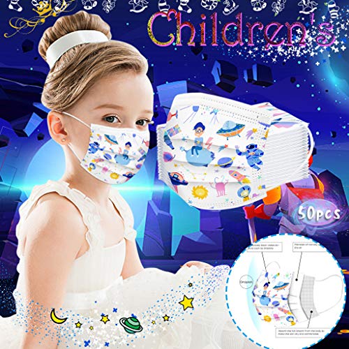 50 Unidades ??????????? Desechables Dibujos Platillo Volador Espacial Infantiles Antipolvo Filtro de 3 Capas Elásticos Reutilizable y Al Aire Libre Transpirables