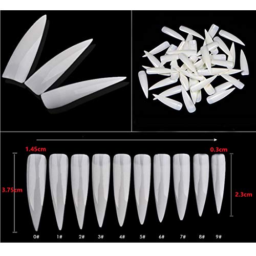 500 piezas Uñas De Uñas Uñas Artificiales Stiletto Largo Media cubierta de uñas acrílicas para uñas Art Size 10 Uñas postizas blancas
