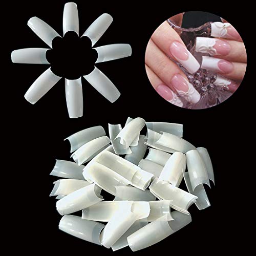 500pcs Lady French Acrylic Style Uñas postizas artificiales Puntas de uñas francesas naturales 10 Tamaños para salones de arte de uñas y bricolaje casero