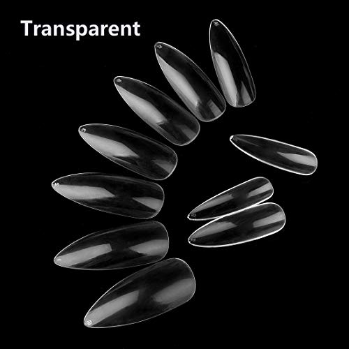 500PCS Uñas postizas transparentes Estilete largo uñas postizas Uñas postizas Puntas de uñas acrílicas Uñas de cubierta completa Calcomanía de uñas de 10 tamaños