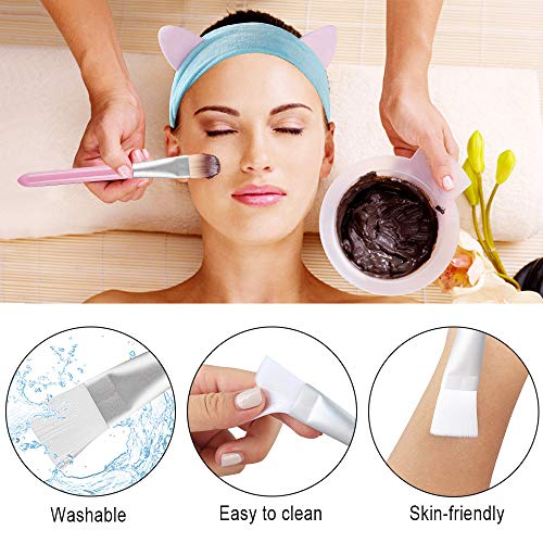 5pcs Brocha Mascarillas Faciales y 5pcs Banda Elástica de Orejas de Gato de Terciopelo Suave de Cristal, Pinceles para Aplicar Máscarillas (Múlticolor)